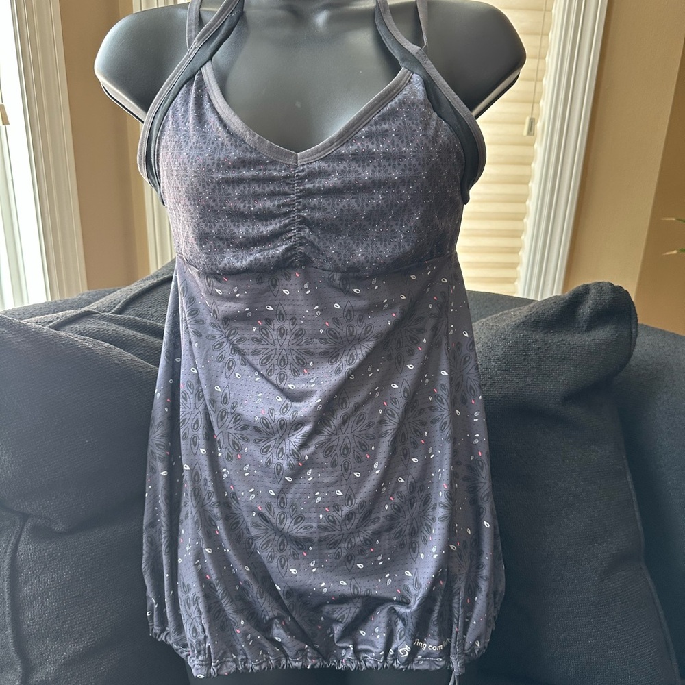 Moving Comfort grey workout tank with built-in support